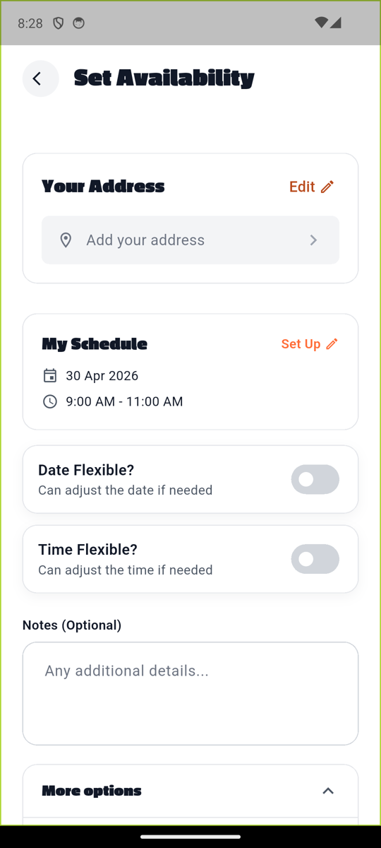 More options expanded